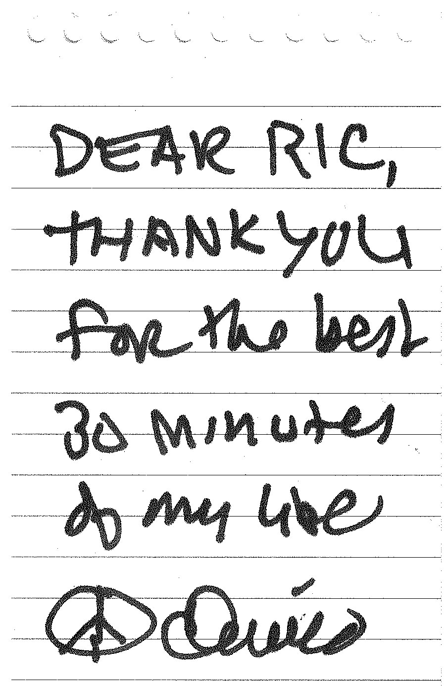 Hand written thank you note.